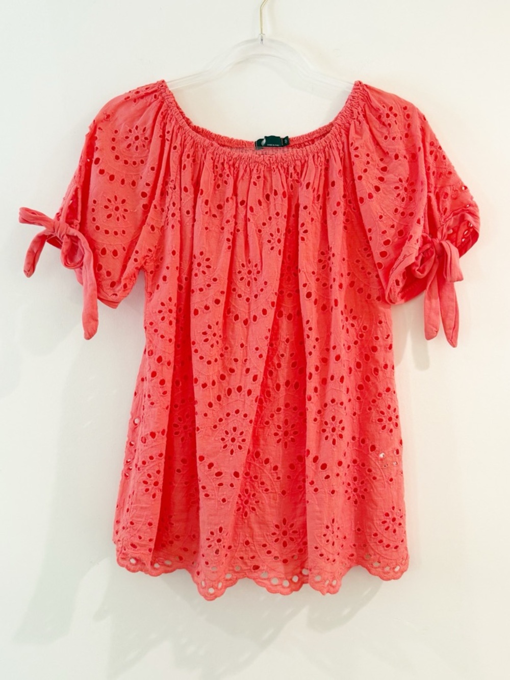 Coral Cotton Broderie Eyelet Top
